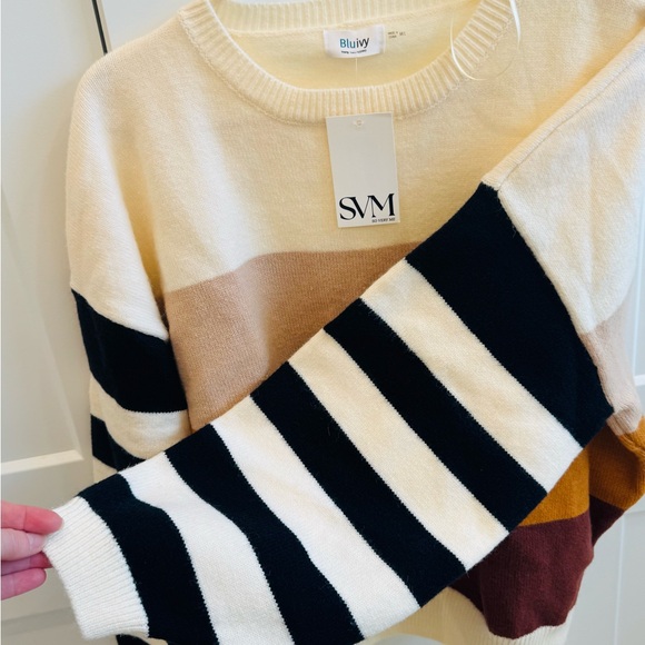 NWT Bluivy Striped Multicolor Crew Neck Sweater - Picture 5 of 6